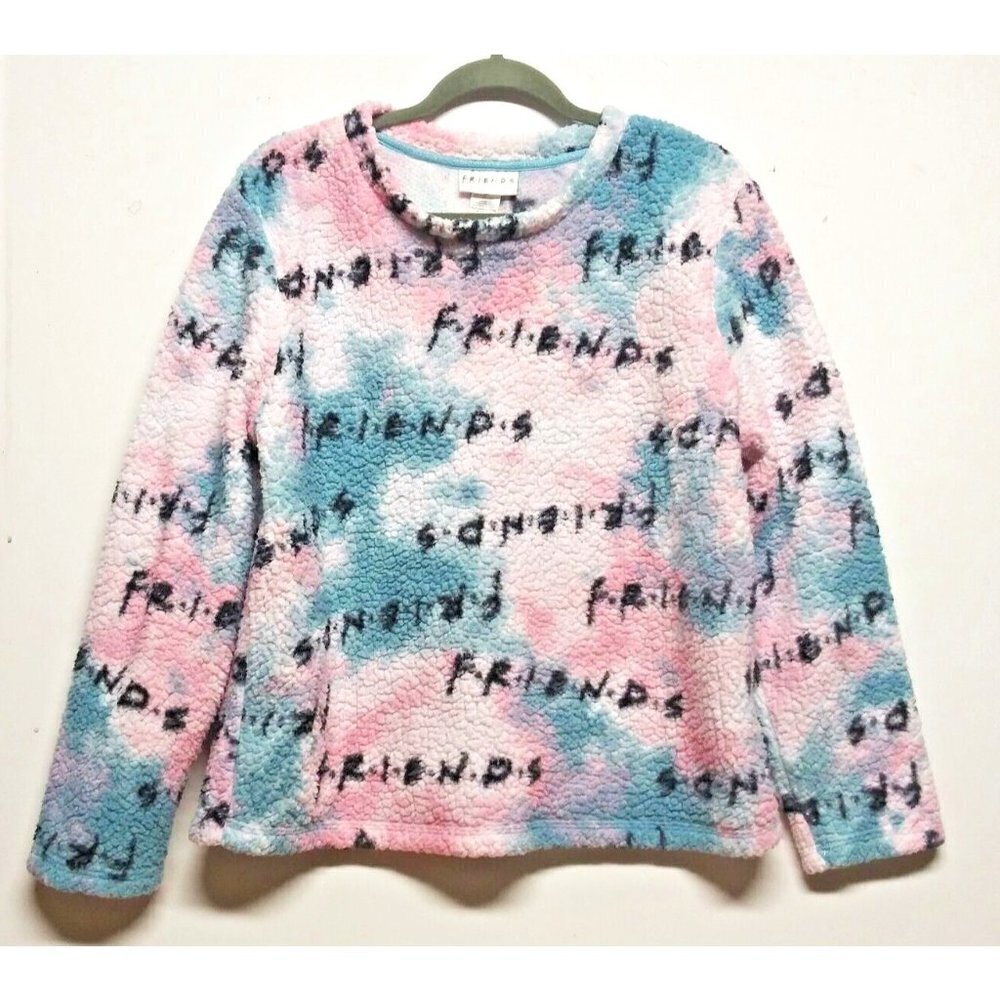 FRIENDS TV Show Sleepwear Pajama Top Womens Sz M Fleece Pink Blue FLUFFY SOFT